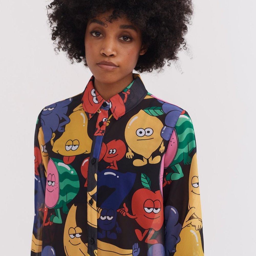 NWT Lazy Oaf Lucky 7 Fruit Shirt Dress US 16